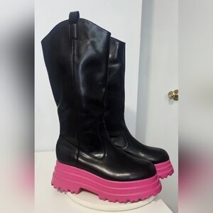 Chic Black and Pink Platform Boots